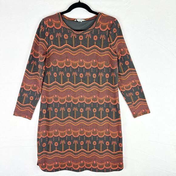 Boden Francesca Day Dress Size 8 Long Geometric Neon Orange Grey Shift - Picture 1 of 6